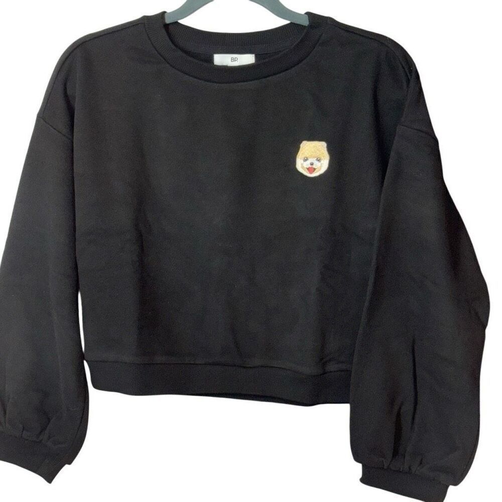 New Nordstrom Bundle Leopard Fleece& Doggy Crop Sweatshirt XS Black Tan - Picture 5 of 10